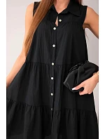 Dámské bavlněné košilové šaty bez rukávů s knoflíky černá
