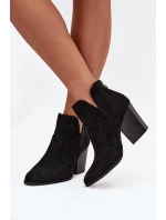 Dámské perforované kotníkové boty na podpatku S.Barski HY51-060 Černé