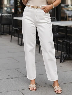 Dámské džíny s balónovým střihem a vysokým pasem v barvě ecru, FashionStreet UY3062