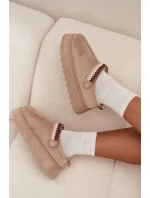 Dámské sněhule nízké s pohyblivým páskem a výšivkou na platformě světle béžové Lyrisse