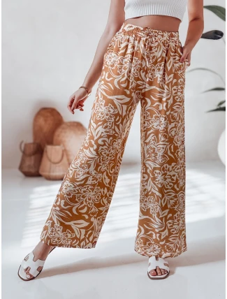 Dámské kalhoty ze široké látky TROPICAL SUN camel FashionStreet UY2633