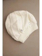 Dámská zimní čepice vlněná s ozdobnými krystalky K461 ecru