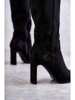 Dámské kozačky Na Vysokém Podpatku Eko-Semišové Černé Truly Love