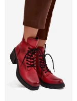Kožené dámské boty Vinceza – červené, zateplené, na širokém podpatku