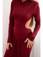 Dámská dlouhá šaty s viskózou a rolákem a odhalenými zády bordová