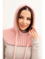 Dámská čepice s kapucí z jemným pletením s tkaničkami pudrově růžová