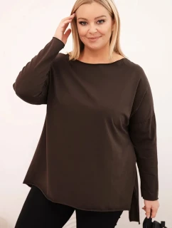 Dámská bavlněná blůza Plus Size asymetrická s dlouhým rukávem hnědá