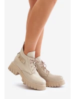 Zazoo 60483 Dámské Kožené Kotníkové Boty S Nízkým Zatepleným Svrškem Béžové