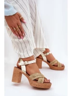Kožené Sandály Na Podpatku S Pletením Na Páscích Zazoo 40460 Zlaté Kožené Sandály Na Podpatku S Pletením Na Páscích Zazoo 40460 Zlaté