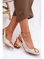 Kožené dámské sandály na podpatku s přezkou D&A LZ61-2010 Béžové Kožené dámské sandály na podpatku s přezkou D&A LZ61-2010 Béžové