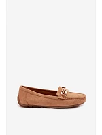 Dámské mokasíny se zlatým řetízkem a imitací semiše Camel Amaretto
