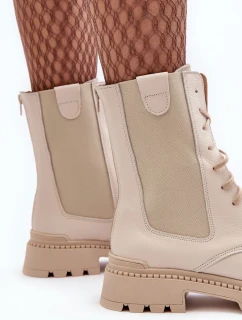 Kožené dámské pracovní boty šněrovací světle béžová Nicole