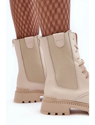 Kožené dámské pracovní boty šněrovací světle béžová Nicole