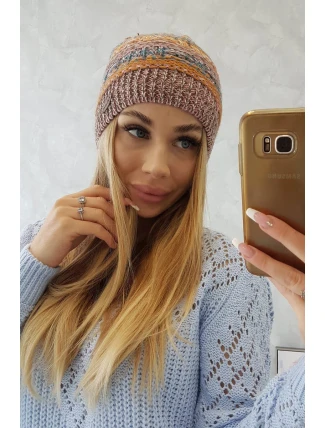 Fleecová čepice Patrycja K254 hořčicová+hnědá Fleecová čepice Patrycja K254 hořčicová+hnědá