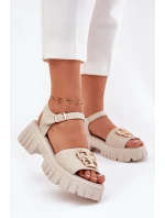 Dámské Kožené Sandály Se Zlatým Detalem Vinceza 79541 Béžové