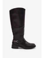 Zateplené dámské kozačky na ploché podrážce s ozdobným detailem Černé Renaya Zateplené dámské kozačky na ploché podrážce s ozdobným detailem Černé Renaya