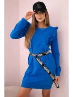 Dámské šaty s volánky a páskem chrpově modrá