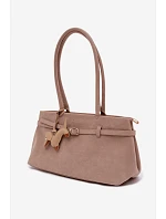 Kožená kabelka z imitace semiše s přívěskem jezevčík béžová Noellea