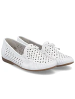 Dámské kožené prolamované mokasíny Rieker L6352-80, lehké pohodlné bílé barvy