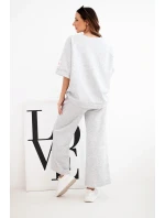 Dámský komplet z máslové viskózy mikina a široké kalhoty šedý melanž