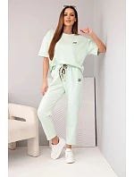 Dámský viskózový máslový komplet s krátkým rukávem a kalhotami s ohrnovanou nohavicí mentolový