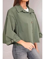 Dámská jarní bavlněná bunda zapínaná na knoflíky s límcem khaki