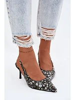 Zdobené dámské sandály na podpatku s květinovým vzorem Černé Olivelle