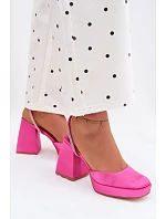 Dámské sandály na vysokém podpatku typu sloupek s páskem s krystaly fuchsiová Seraphina