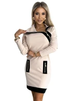 497-2 Dvoubarevné šaty se třemi zipy - béžové a černé