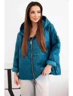 Dámská jarní prošívaná bunda s kapucí a zipem mořská