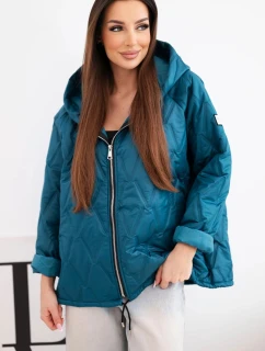 Dámská jarní prošívaná bunda s kapucí a zipem mořská