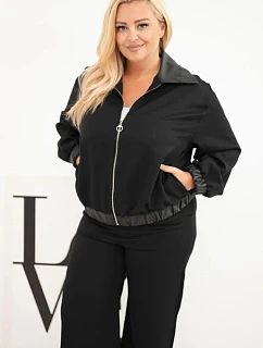 Dámská sada Plus Size s bundou na zip a širokými kalhotami černá