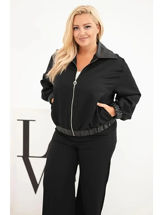 Dámská sada Plus Size s bundou na zip a širokými kalhotami černá Dámská sada Plus Size s bundou na zip a širokými kalhotami černá