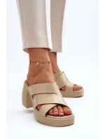 Zazoo 40373 Kožené žabky na podpatku béžové