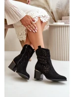 Průsvitné kotníčkové boty na podpatku z ekologického semiše, zapínající se na zip černé Sevana