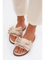 Dámské pantofle na ploché podešvi s mašlí Béžové Amivelle