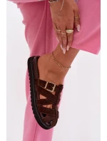 Dámské pantofle s pásky a zlatým přezkou Čokoládové Roselisse