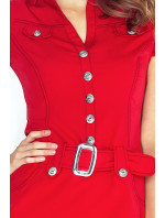 Dámské šaty elegantní značkové s páskem a krátkým rukávem červené - Červená - Numoco