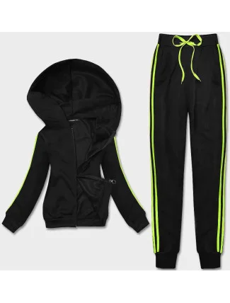 Černo-limetkový dámský teplákový komplet s lampasy (KK0057) Černo-limetkový dámský teplákový komplet s lampasy (KK0057)