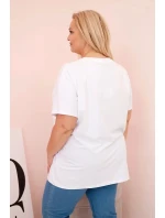 Dámská bavlněná halenka Plus Size s potiskem „Day Dream“ bílá + oranžová