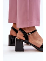 Elegantní Lakované Sandály Na Podpatku Černé D&A MR38-660