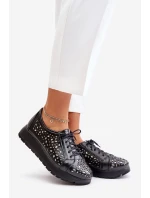 Zazoo 2973 Kožené Polobotky Na Platformě S Děrováním Černé