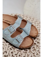 Textilové pantofle na korkové podrážce s přezkami mátové Atera Textilové pantofle na korkové podrážce s přezkami mátové Atera