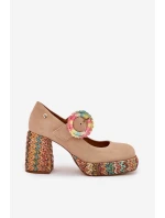 Semišové Čerpadla S Pletením Na Podpatku A Platformě 06839-04 Maciejka Béžové