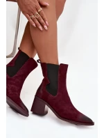Kožené semišové dámské boty na podpatku vyhřívané Artiker 57C0048 bordó