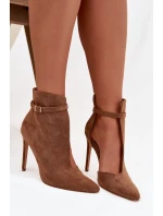 Dámské kotníkové boty na jehlovém podpatku z eko semiše tmavě béžové Amalundi