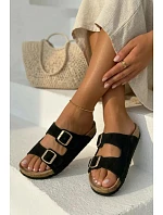 Semišové pantofle na korkové podrážce s přezkami Černé Tavira