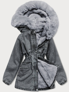 Černo/šedá dámská džínová bunda s kožešinovou podšívkou (BR8048-109)
