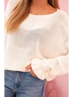 Svetr dámský z mohéru s nařasenými rukávy a výřezem na zádech ecru