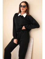 Dámský komplet máslo mikina s límečkem a rovné kalhoty černý